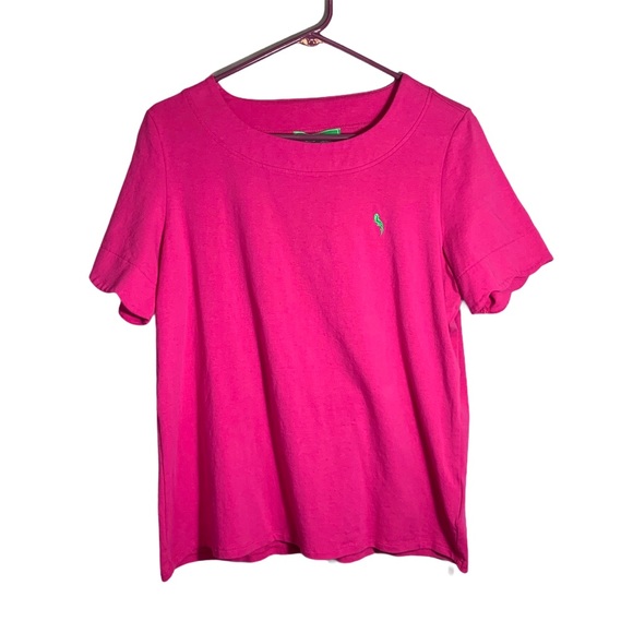 Pappagallo • Solid Pink Scallop Sleeve T-Shirt L - Picture 2 of 15